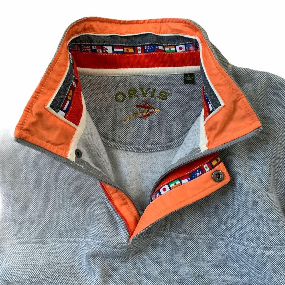 Orvis Nylon Trimmed 1/4 Zip Sweatshirt Flags Sz Lg